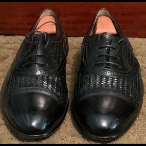 MEZLAN VERO CUOIO LEATHER BLACK BASKET WEAV OXFORD DRESS SHOES SIZE US13.